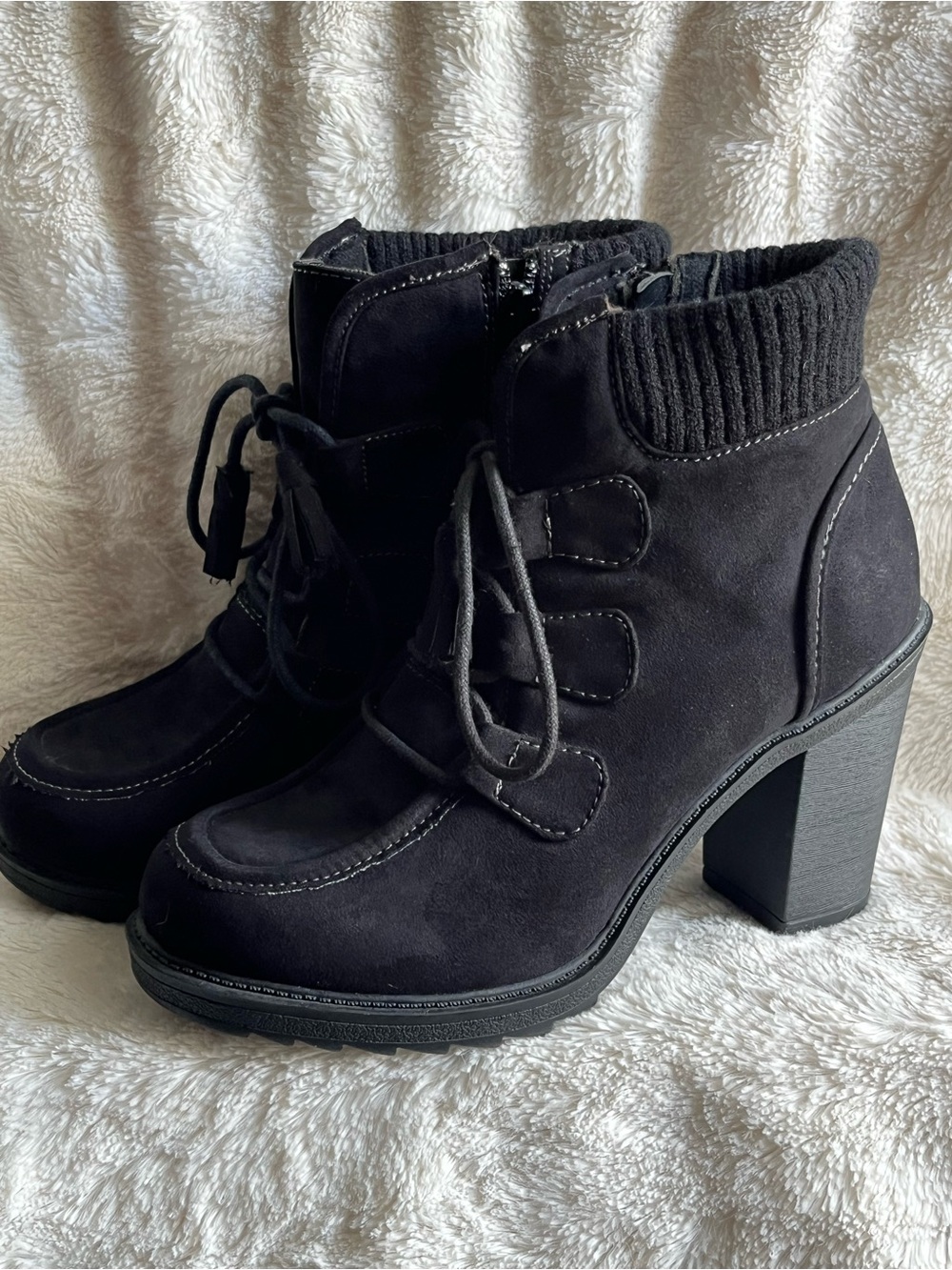 ❤️ Mudd Black Heeled zip up side & Lace-Up look Ankle Boots - Women size 7 1/2 M